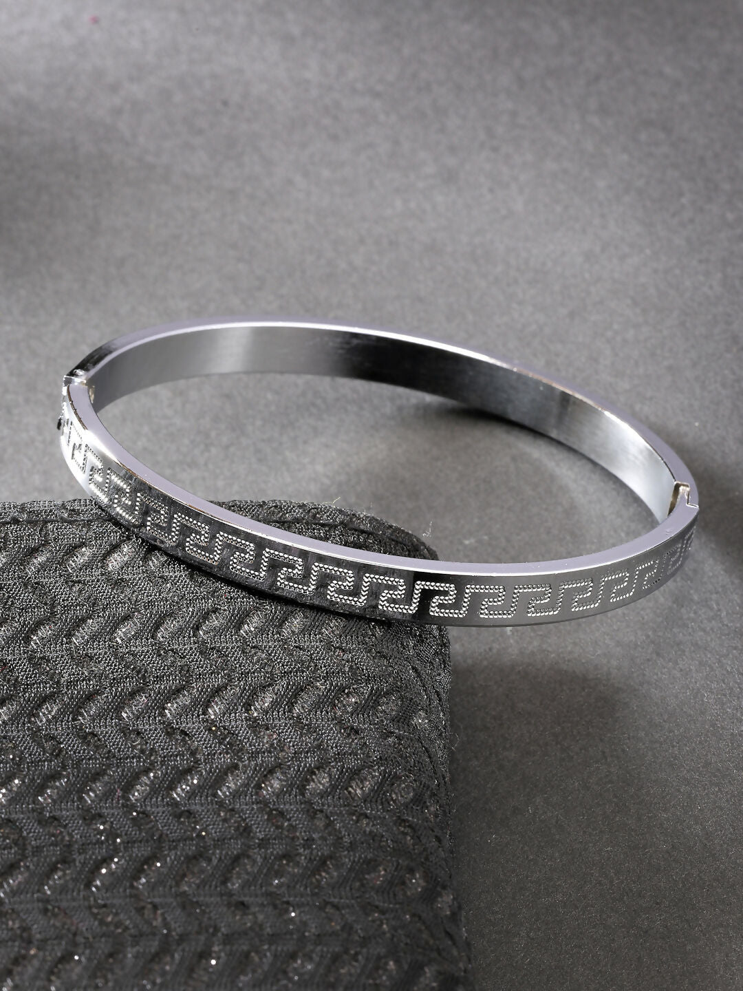 NVR Men's Set of 2 Rhodium-Plated Stainless Steel Kada Bracelet
