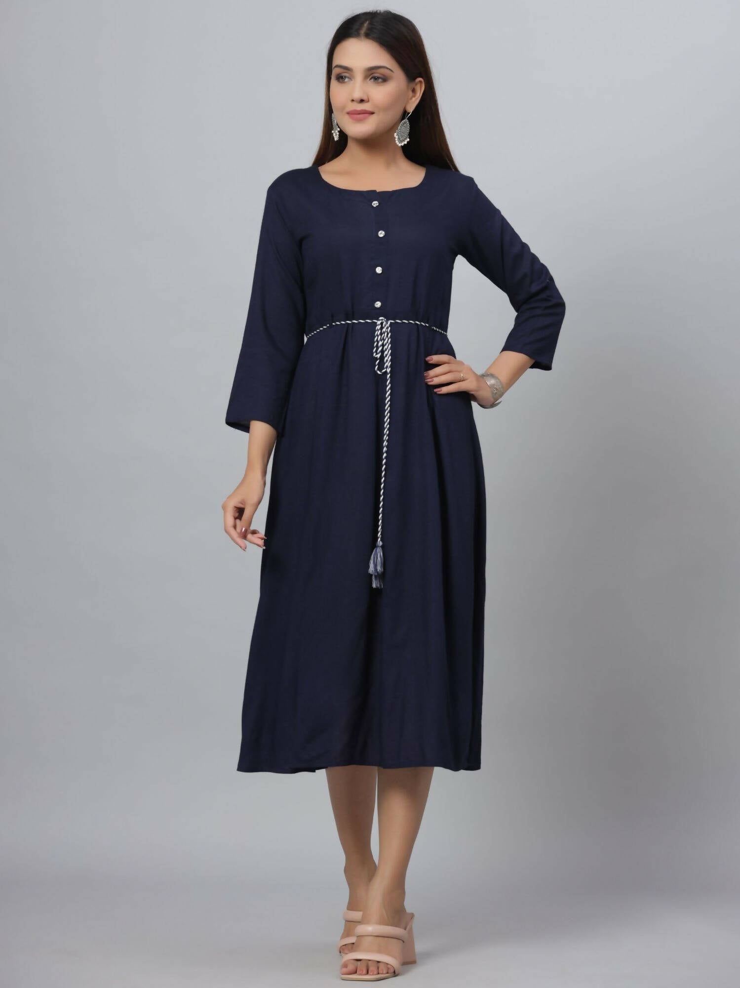 Juniper Women's Navy Rayon Slub Solid Dress