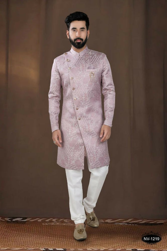 Joban Fashion Men's Pink Woven Jacquard Kurta with Pyjama