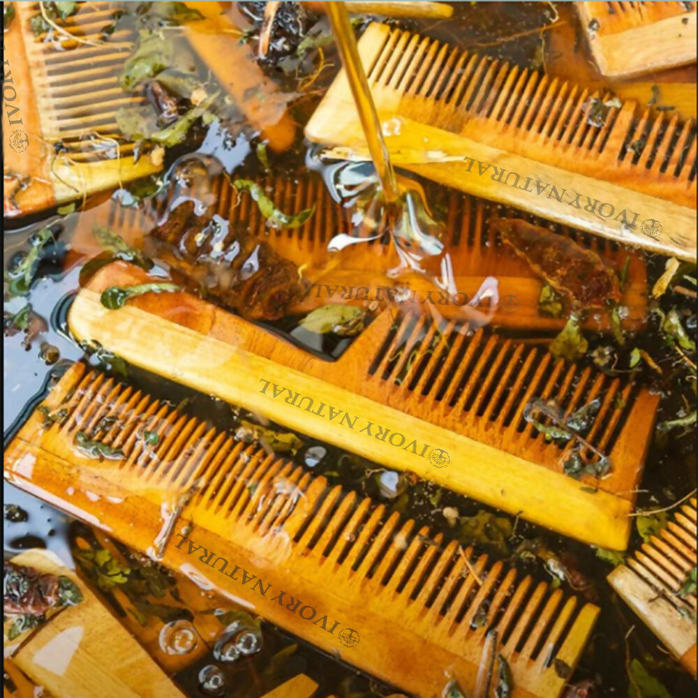 Ivory Natural Dual Tooth Kacchi Neem Comb Infused With Organic Oil For Gentle Detangling And Straightning Hair 