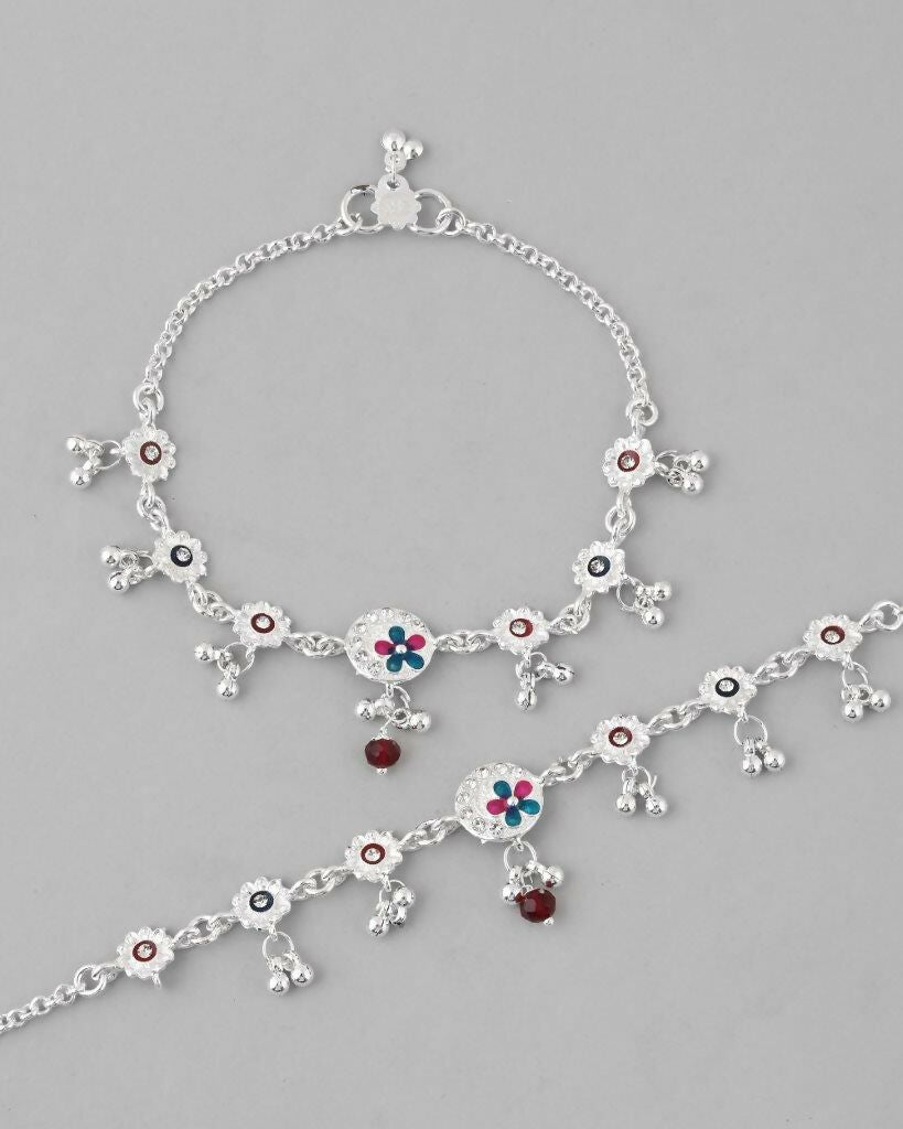 VOJ Set of 2 Stone Studded Circular Shaped Traditional Anklet 