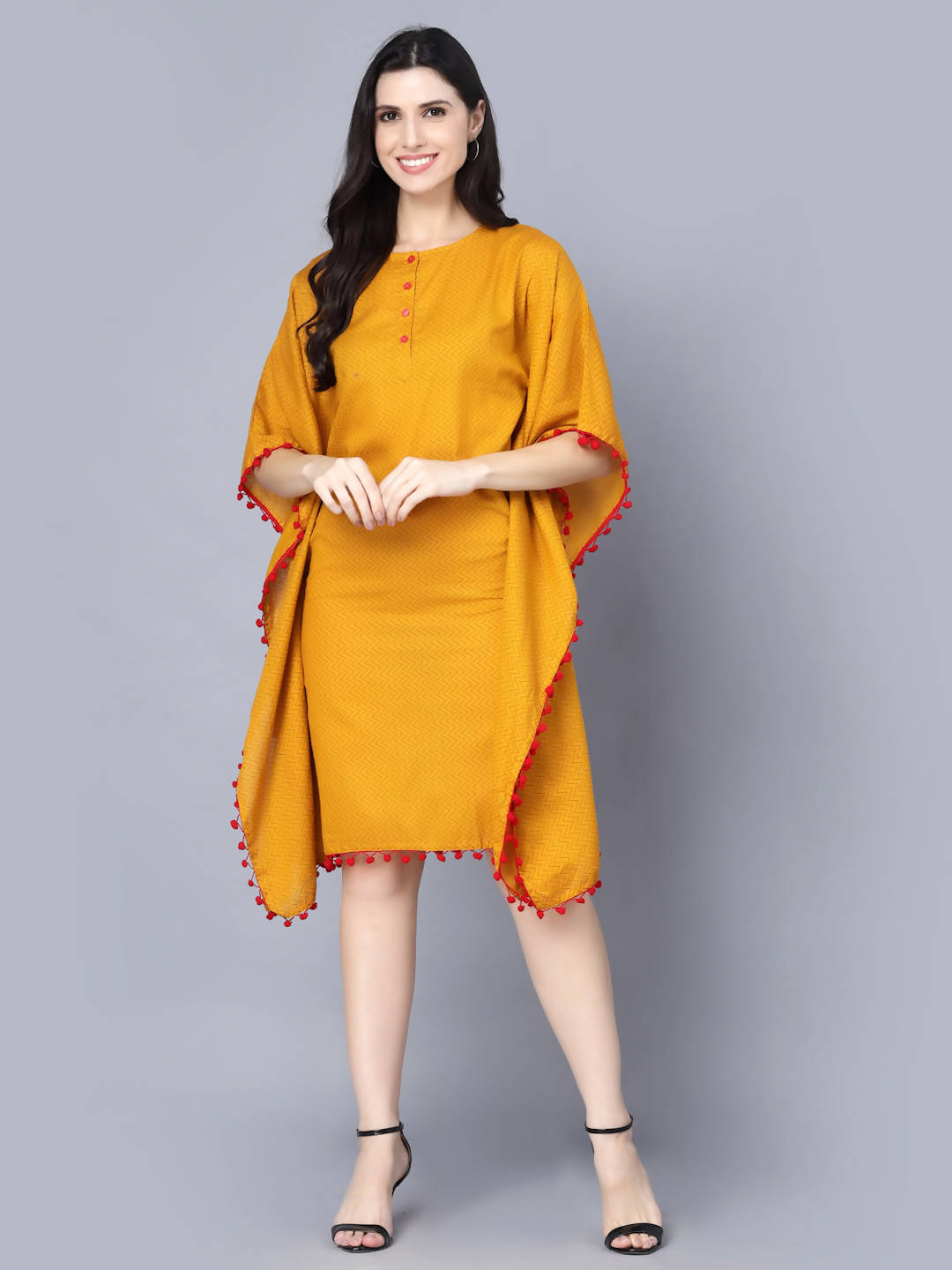 Myshka Mustard Yellow Layered Kaftan Dress