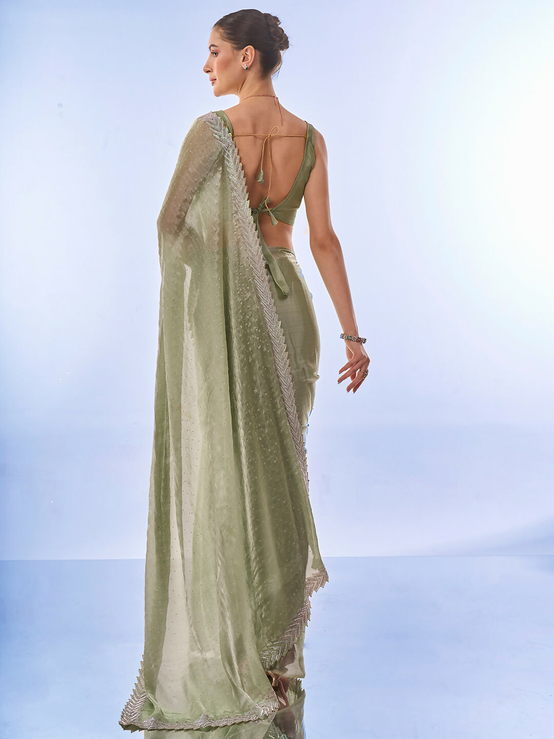 Pista Burburry Designer Work Lace Border & Swarovski Work Saree - Orchid