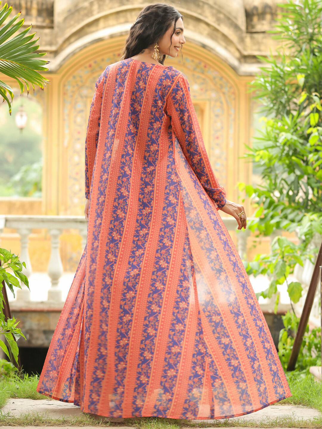Janasya Navy Blue Georgette Floral Top,Bottom & Jacket 