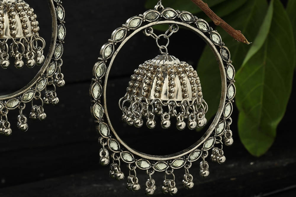 Mominos Fashion Johar Kamal Silver Earrings With Kundan Work Jhumkas - Grab2buy