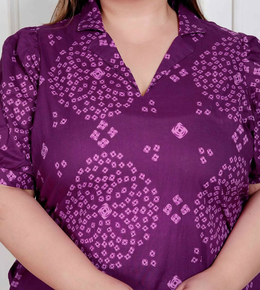 Miravan Plus Size Womens Purple Bandhani Printed A-Line Maxi Dress