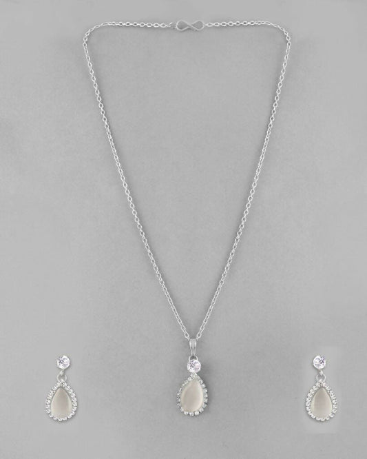 VOJ Silver Plated White Stone With AD Stone Studded Chain Set - Grab2buy