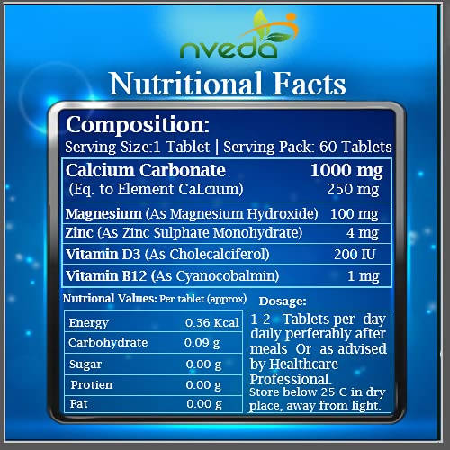 Nveda Calcium Magnesium Zinc Vitamin D3 & B12 Tablets 