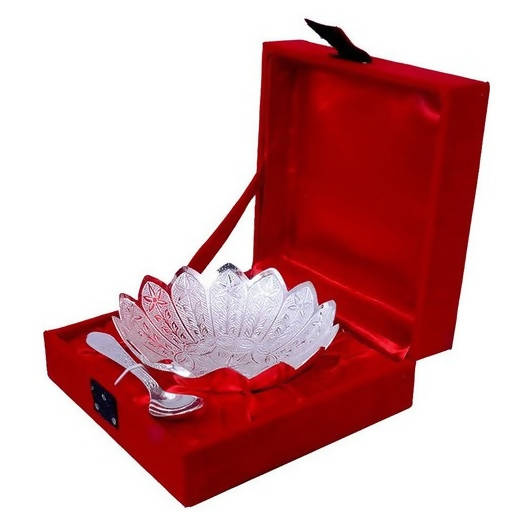 German Silver Dual Colored Flower Shaped Bowl With Spoon