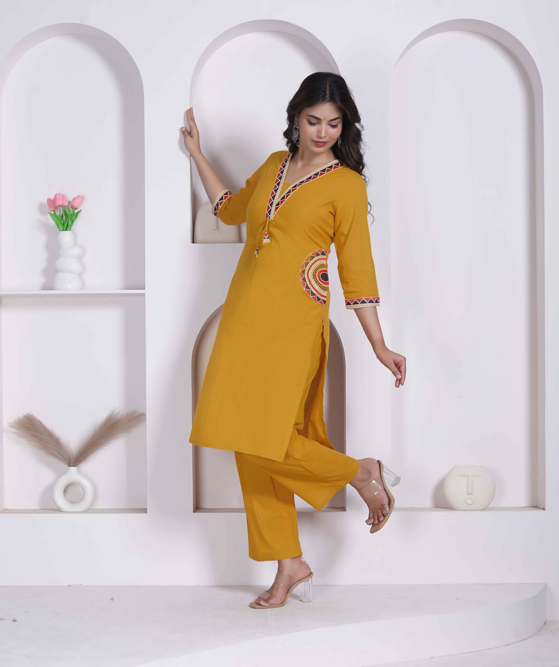 Miravan Womens Yellow Kurta And Palazzo Set