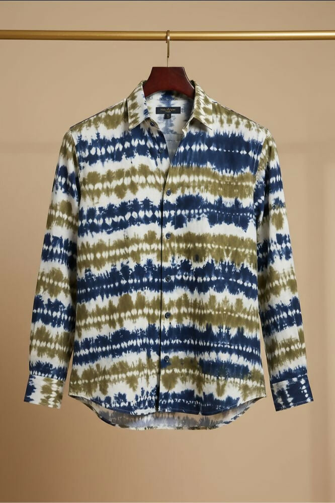 Grove — Olive Indigo Shibori Cotton Shirt by Hilo Design