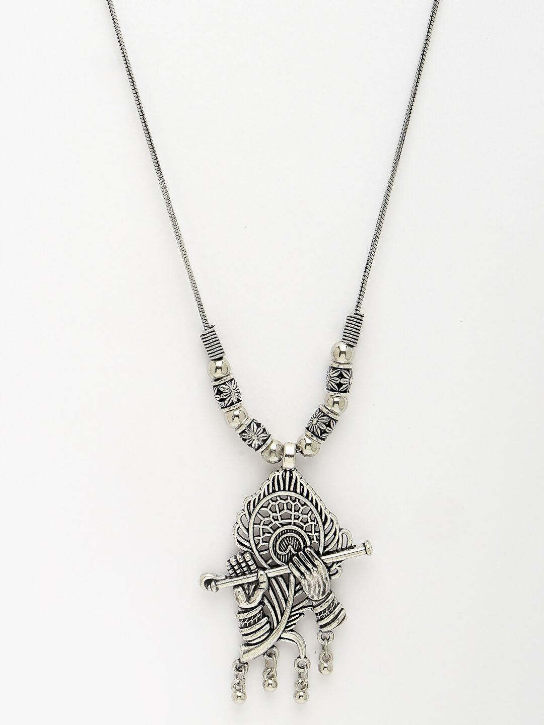 NVR Women's Silver-Toned German Silver Oxidised Pendant with Chain 