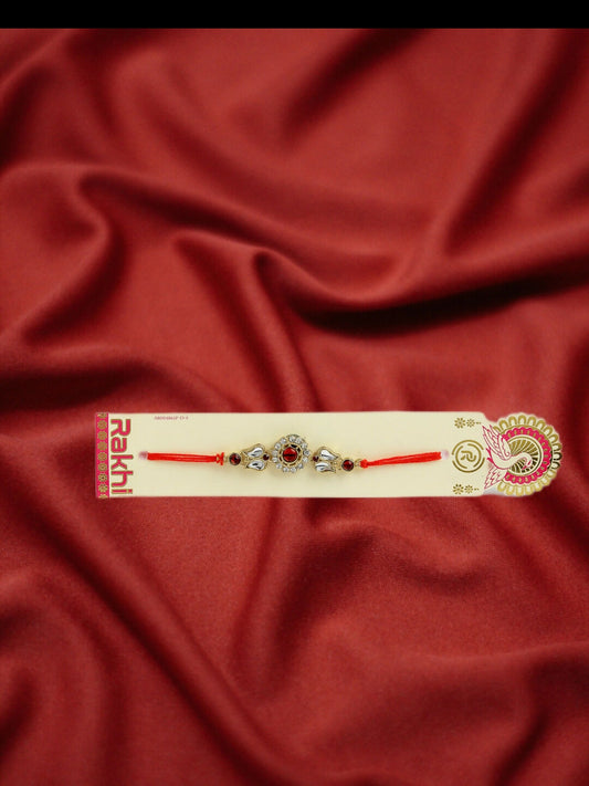 NVR Men Gold-Toned Stone-Studded Rakhi With Roli Chawal & Chocolate | Grab2Buy