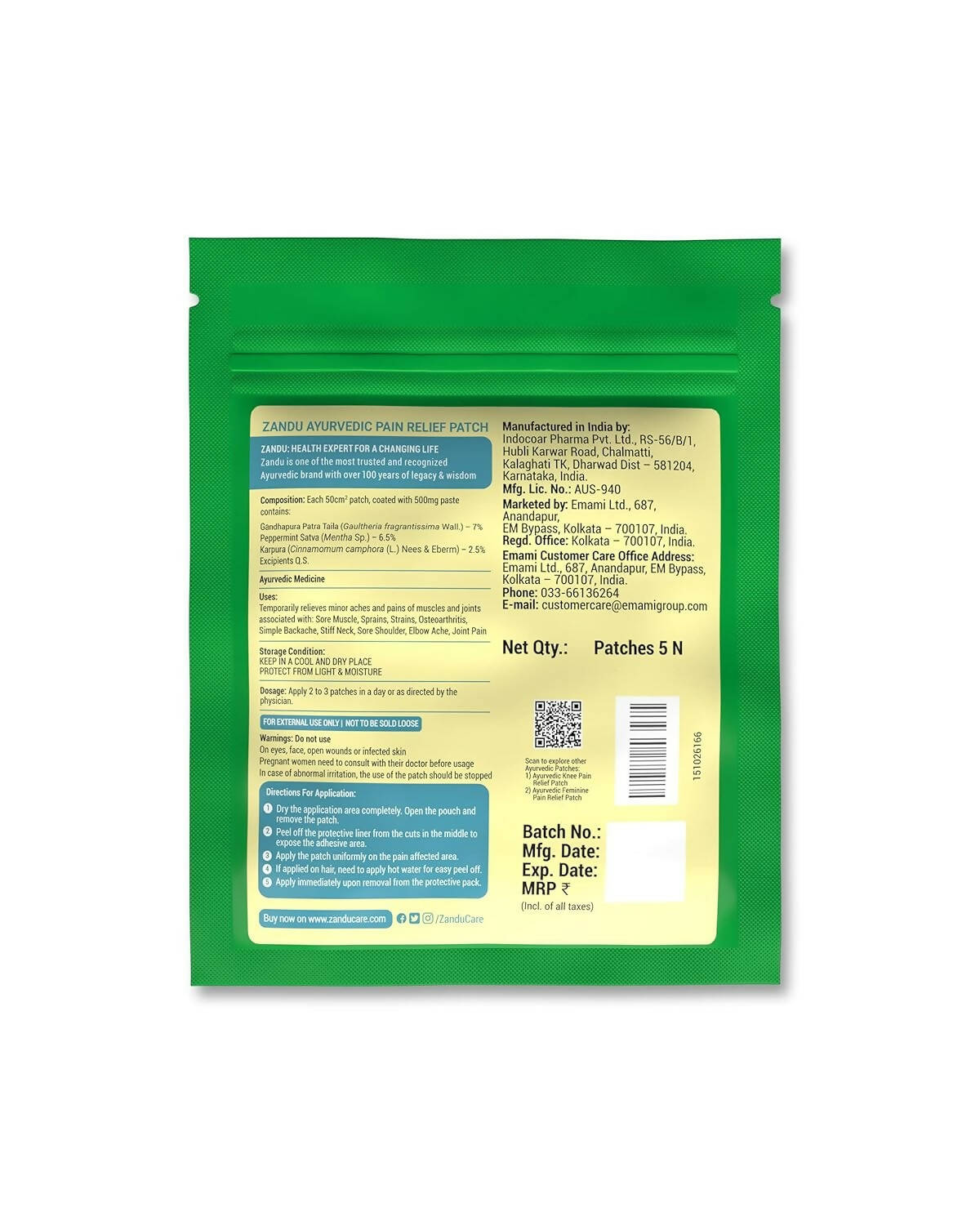 Zandu Ayurvedic Pain Relief Patch 
