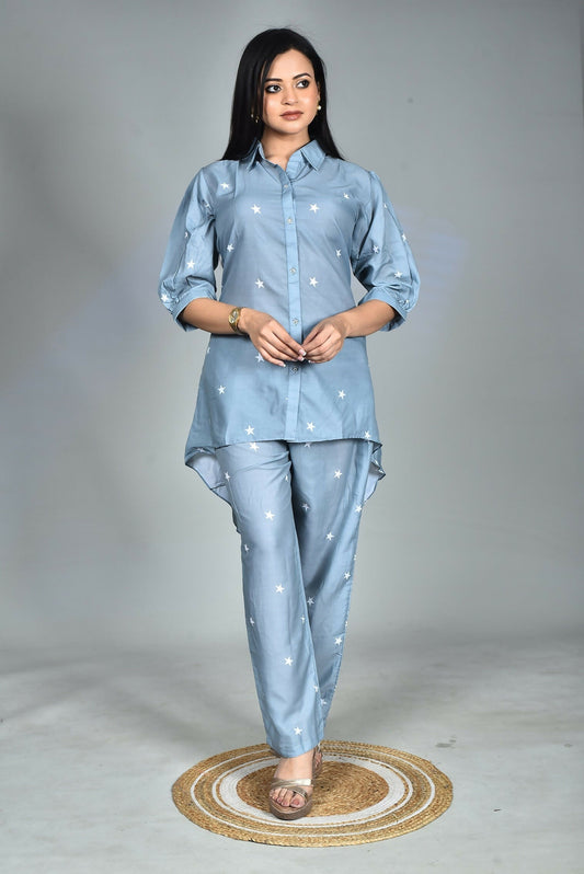 Morchari Digital Print Semi Muslin Co-Ord Set Top & Trouser-Multicolor 