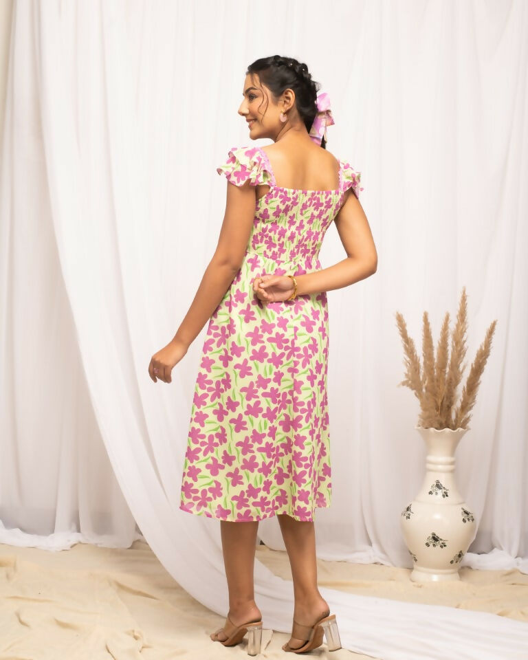 FIORRA Women's Pink Georgette Floral Printed Dress 