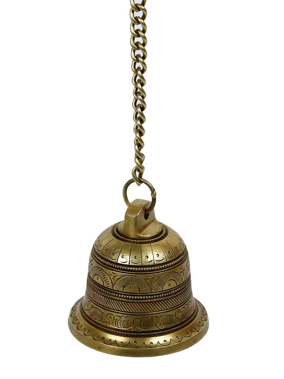 CraftVatika Gold-Toned Brass Hanging Bell with Attached Chain & Hook 