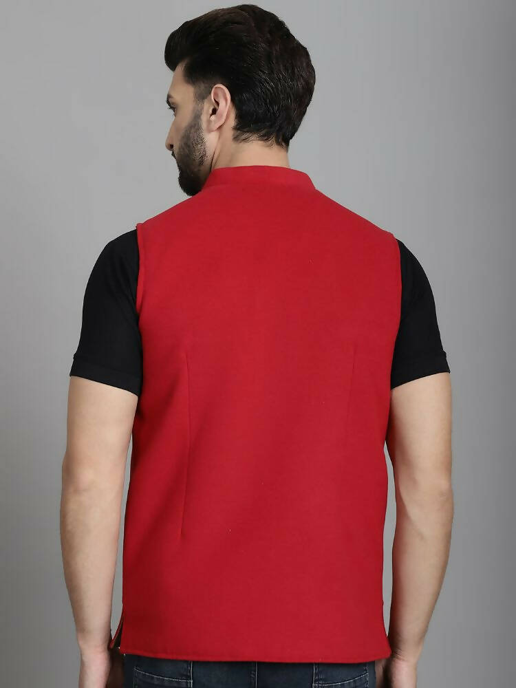 Even Apparels Nehru Jacket With Welt Pockets - Red 