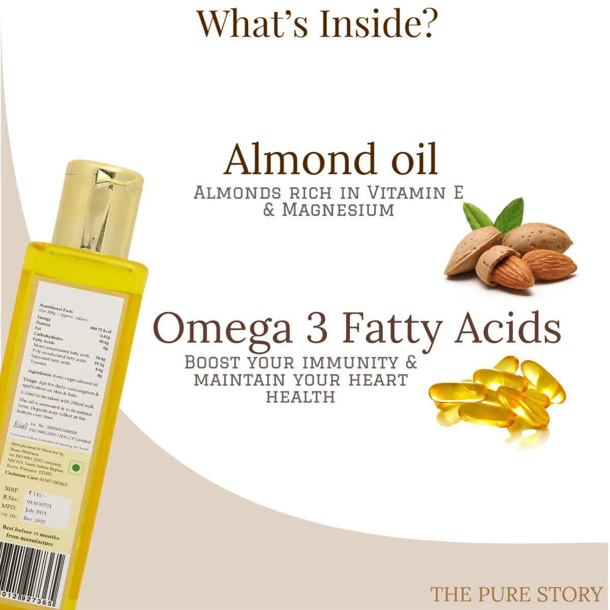 The Pure Story Sweet Almond Oil Pure Cold Pressed For Hair, Skin, Face Care & Massage  Grab2Buy The Pure Story Grab2Buy