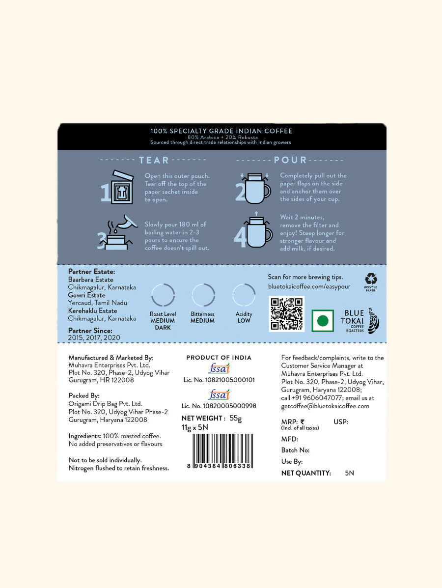 Blue Tokai Jacaranda Blend Medium Dark Roast Easy Pour Sachets 