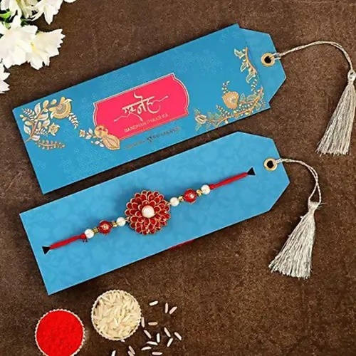 Premium Beads Flower Rakhi & Soan Papdi