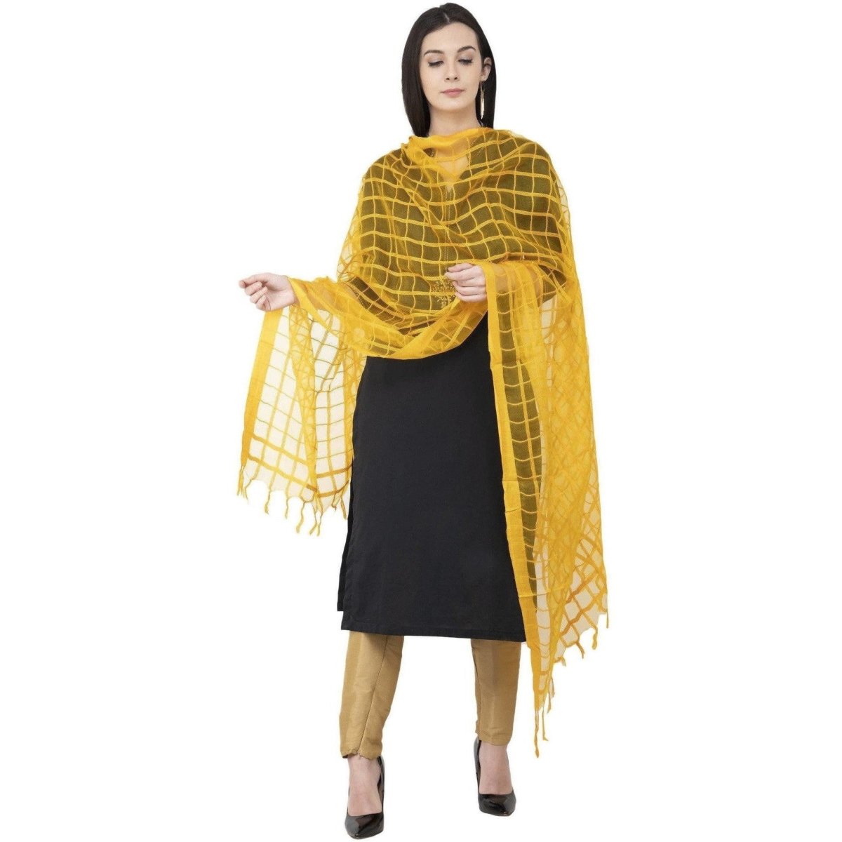A R Silk Cotton Square Regular Dupatta Yellow Color Dupatta or Chunni 