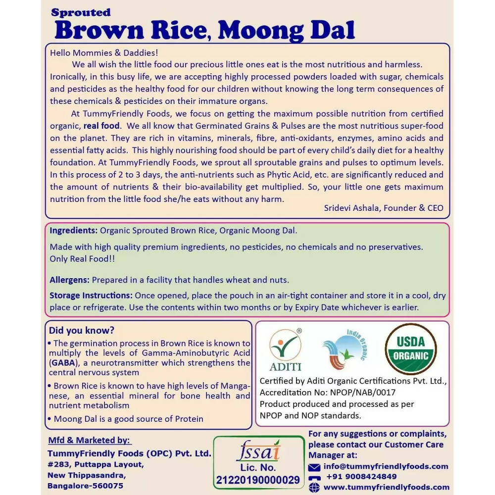 TummyFriendly Foods Organic Sprouted Brown Rice, Moong Dal Porridge Mix  Grab2Buy TummyFriendly Foods Grab2Buy