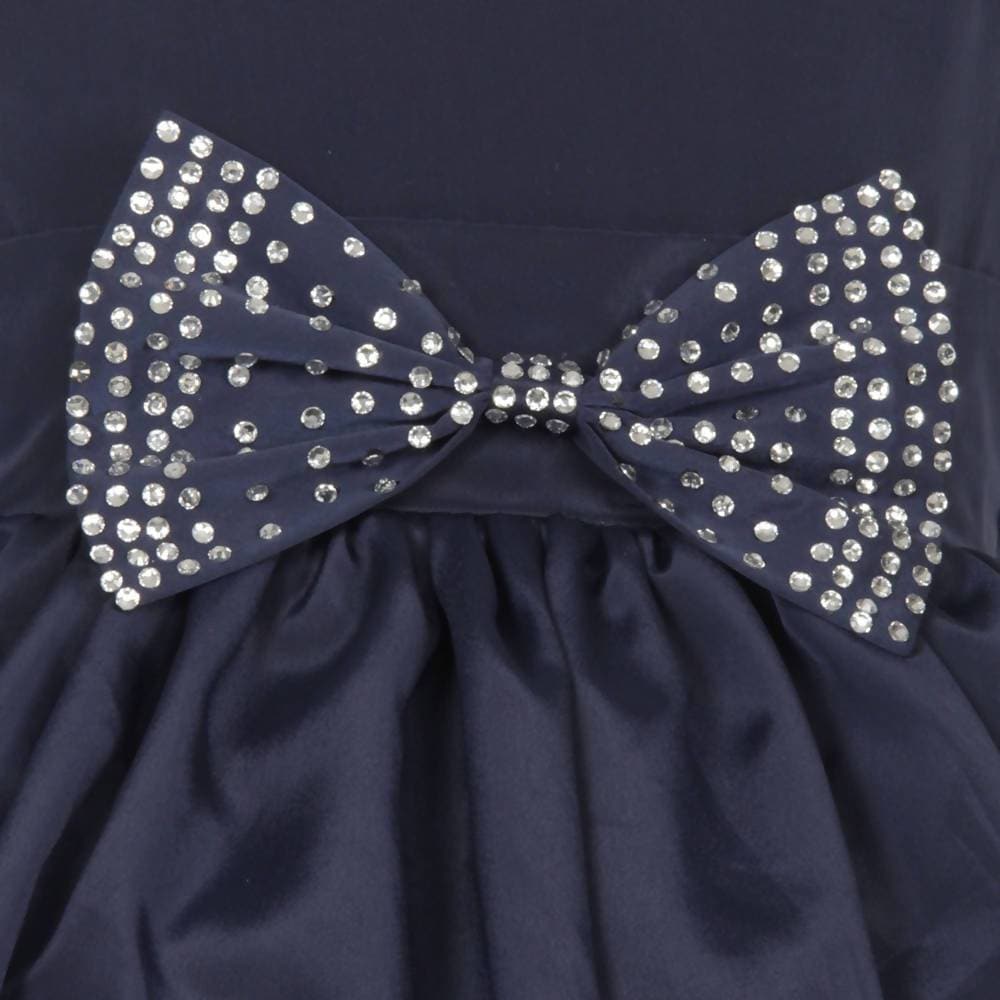 Asmaani Baby Girl's Navy Blue Color Satin Knee Length Frock (AS-DRESS_22015) - Grab2buy
