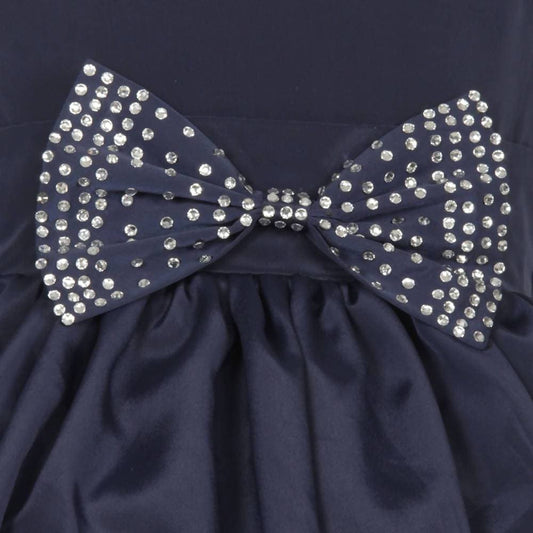 Asmaani Baby Girl's Navy Blue Color Satin Knee Length Frock (AS-DRESS_22015) - Grab2buy