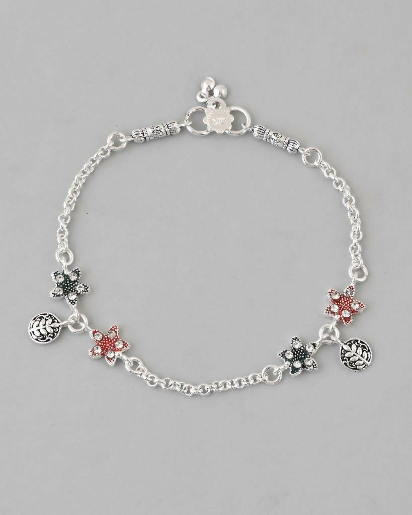 VOJ Set of 2 Traditional Flower Shaped Designer Anklet 