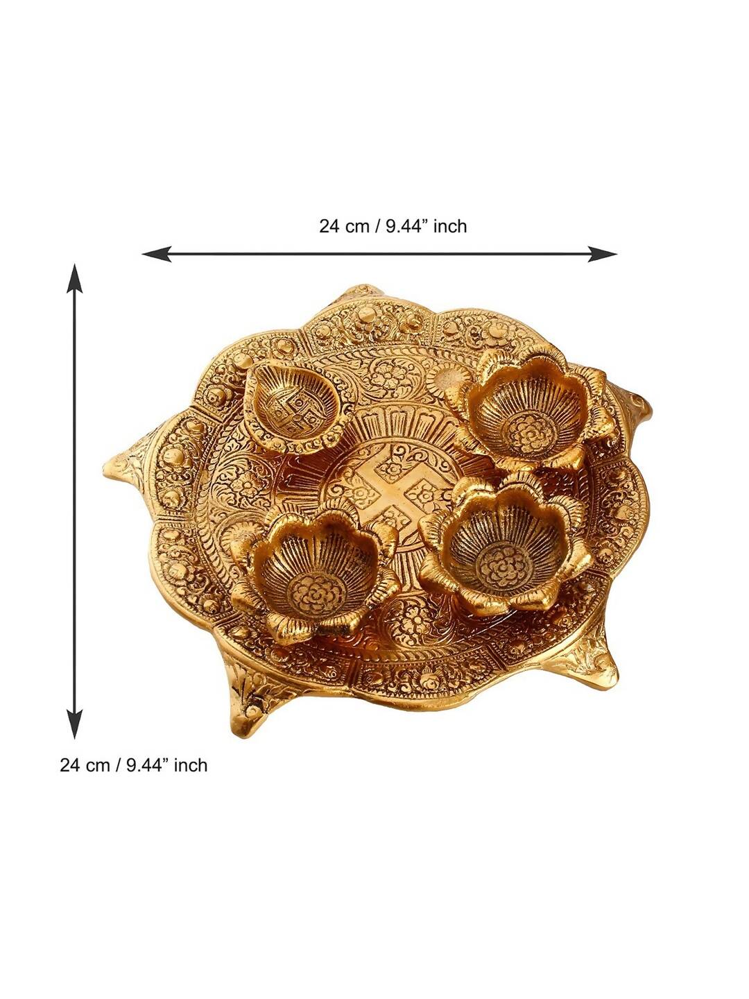 Grab2Buy Gold-Toned Swastik Pooja Thali Bowl & Diya Showpiece 