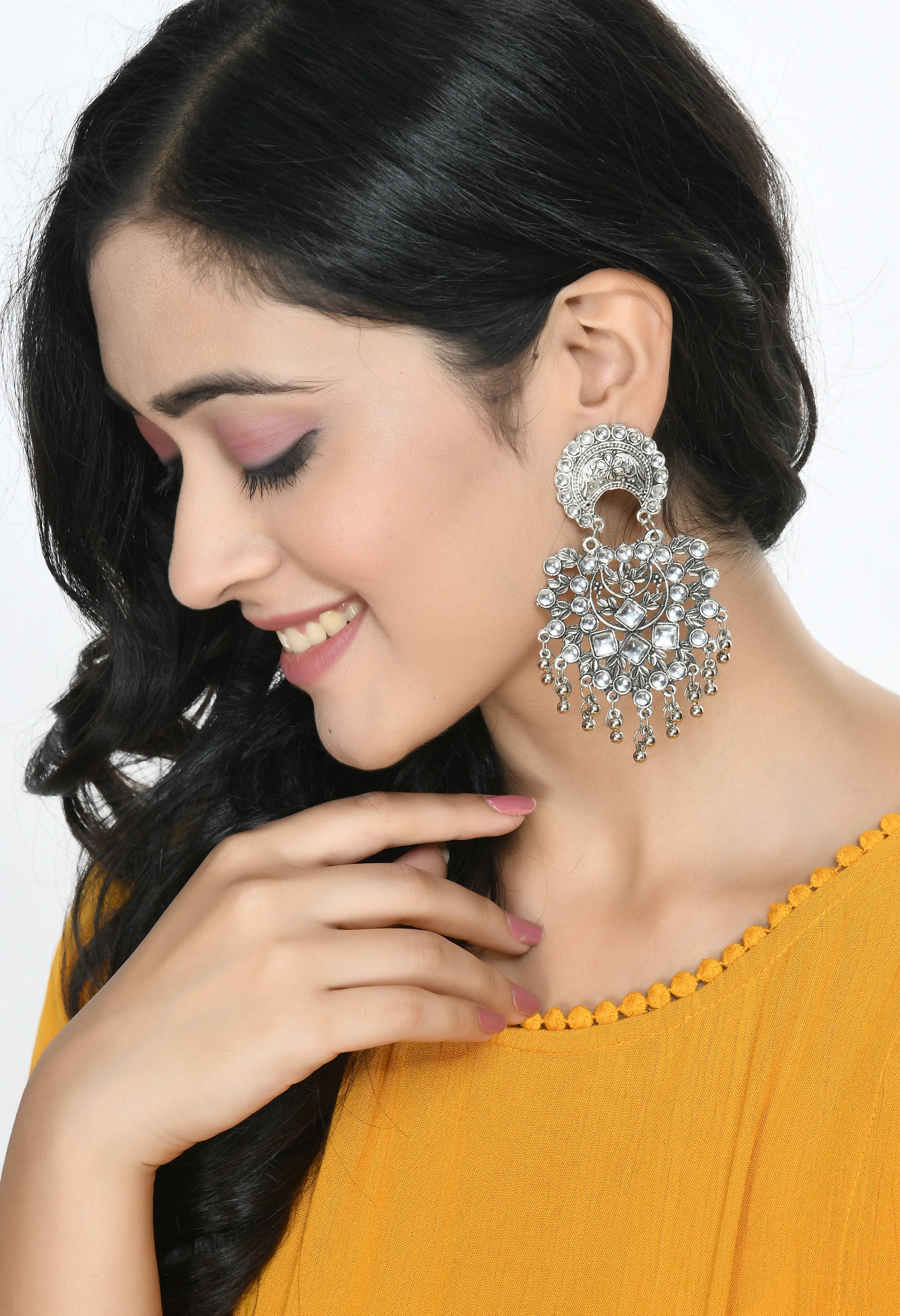 Mominos Fashion Johar Kamal Silver Color Base With Kundan Earrings - Grab2buy