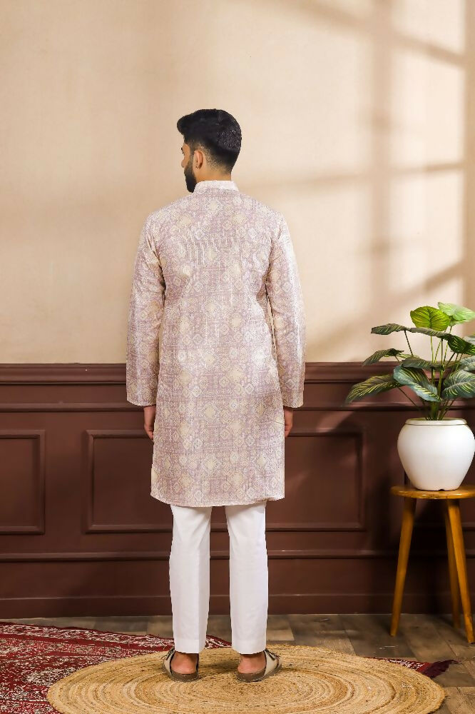 Lavender Art Silk Digital Printed, Embroidery Work Kurta Set - Mahotsav