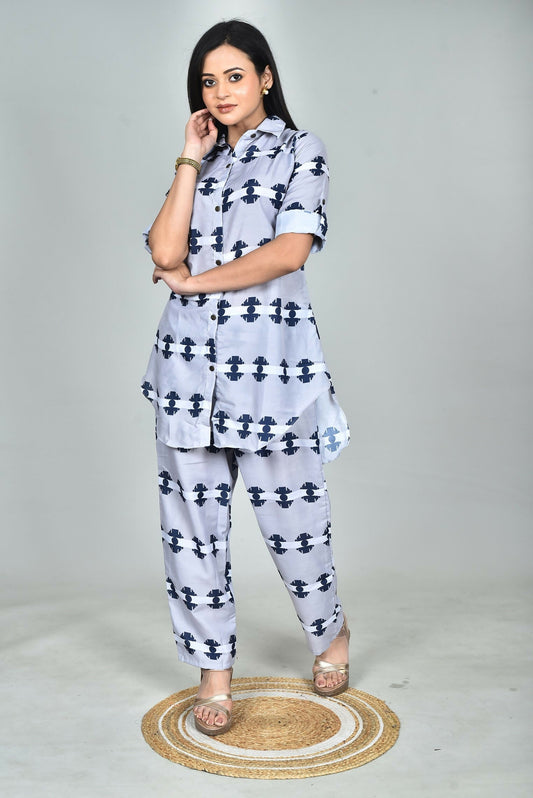 Morchari Digital Print Semi Muslin Co-Ord Set Top & Trouser-Multicolor 