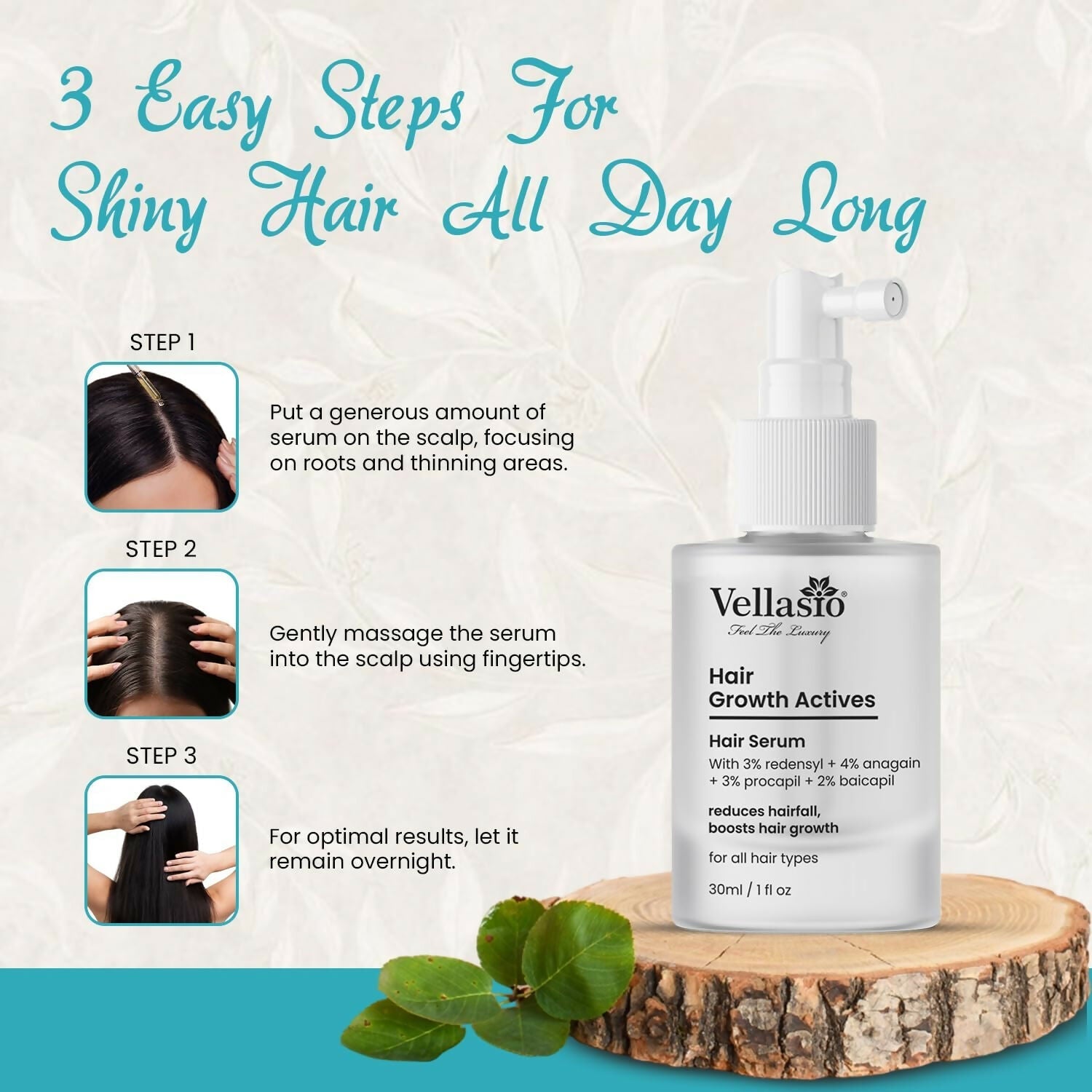 Vellasio Hair Growth Serum Actives - 3% Redensyl, 4% Anagain, 3% Procaoil, 2% Baicapil  Grab2Buy Vellasio Grab2Buy