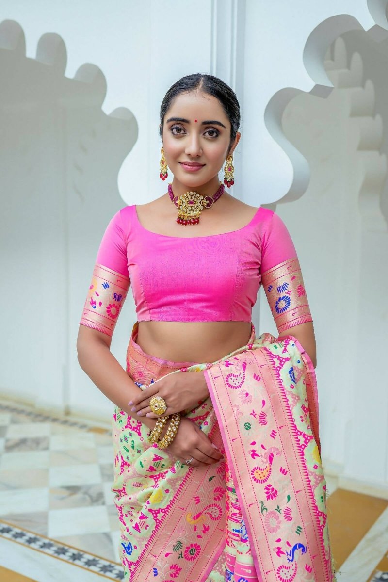 Aastha Fashion Sea Green Woven Paithani Silk Saree with Blouse - Grab2buy