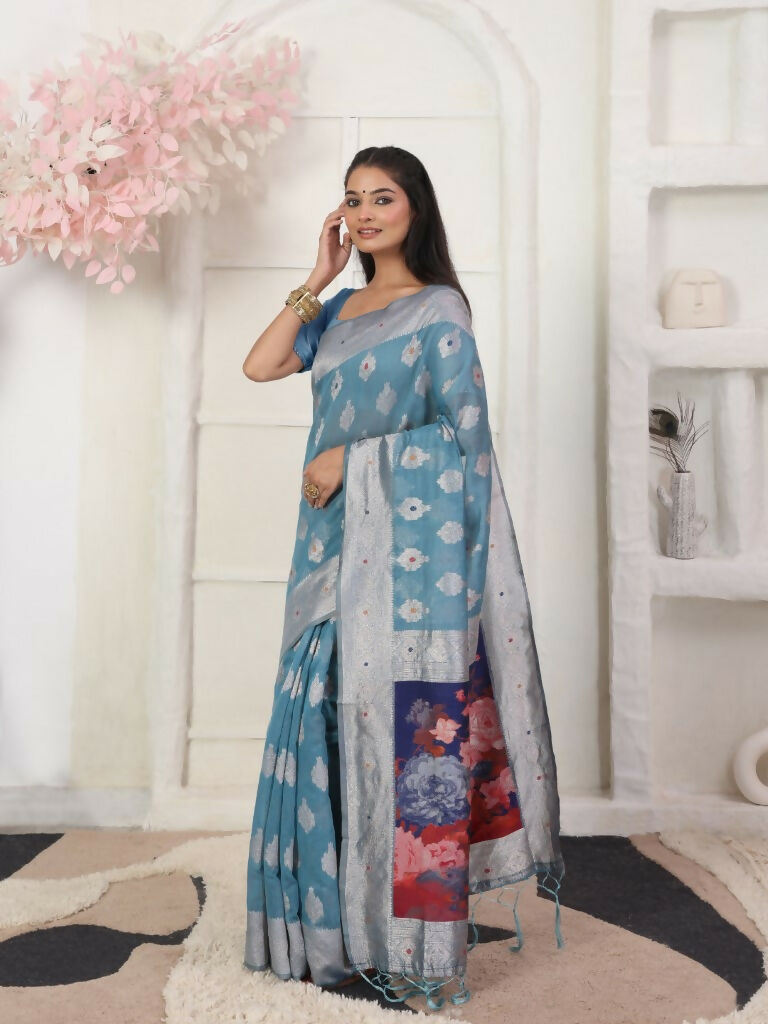 Shree Shyam Fashion Linen Cotton Sky Blue Saree