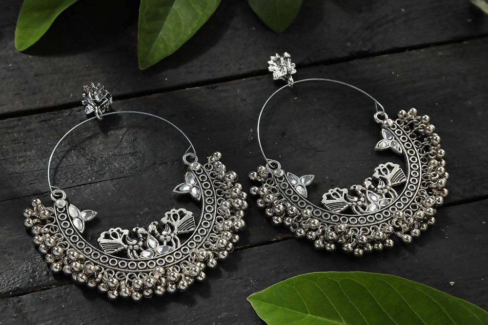 Mominos Fashion Johar Kamal Silver Peacock Design Chandbali Earrings - Grab2buy