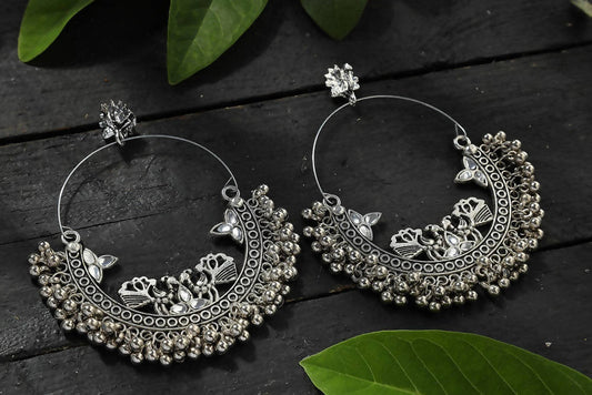 Mominos Fashion Johar Kamal Silver Peacock Design Chandbali Earrings - Grab2buy