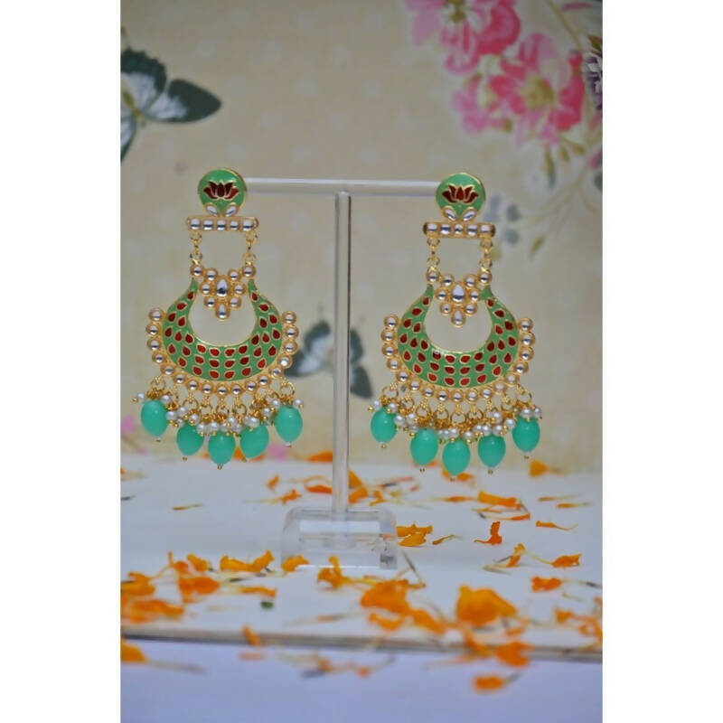 Chandbali Gold-Plated Pink Drop & Dangler Earrings For Women & Girls By House of Ree - Grab2buy