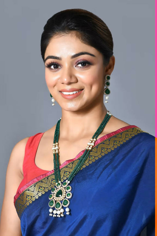 Joban Fashion Women Golden White Green Pendant Set With Earrings