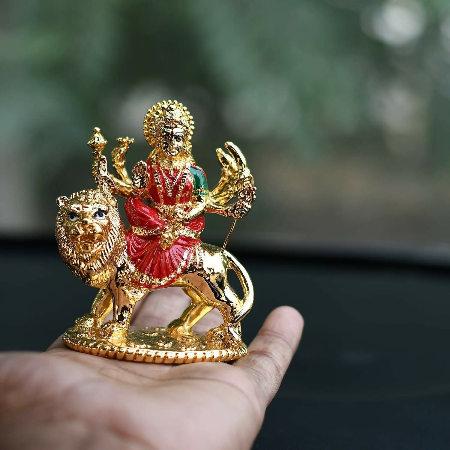 Collectible India Gold-Polished Goddess Maa Durga Sherawali Mata Idol 