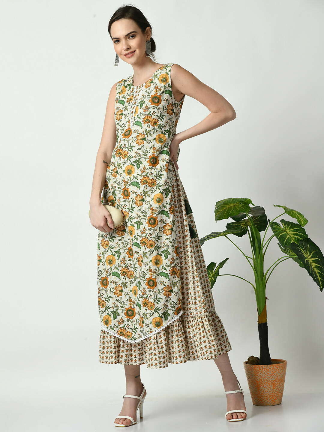 Myshka Women's Multi Floral Printed Gown Dress