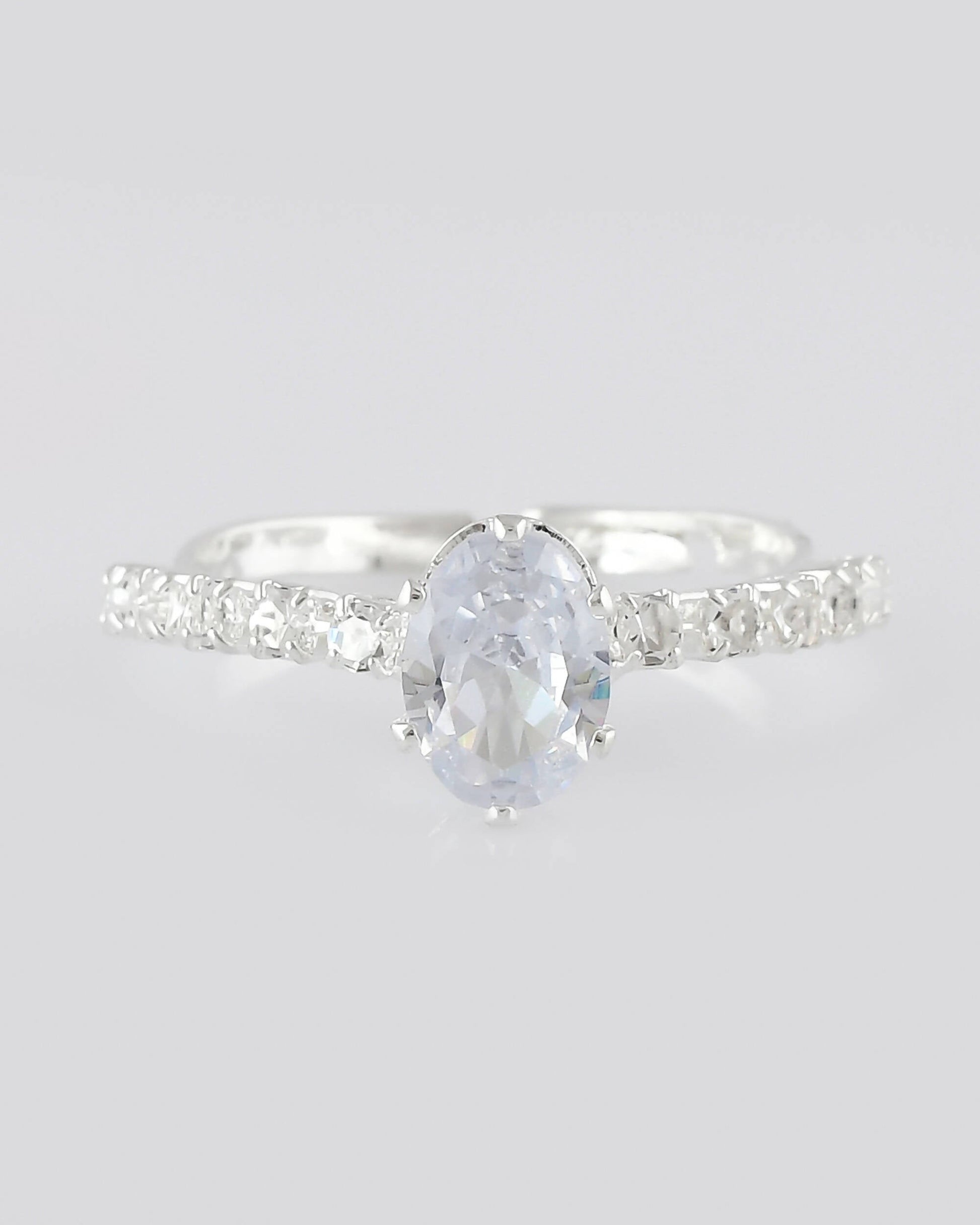 VOJ white CZ-detail Stainless Steel Cubic Zirconia Silver Plated Adjustable Finger Ring 