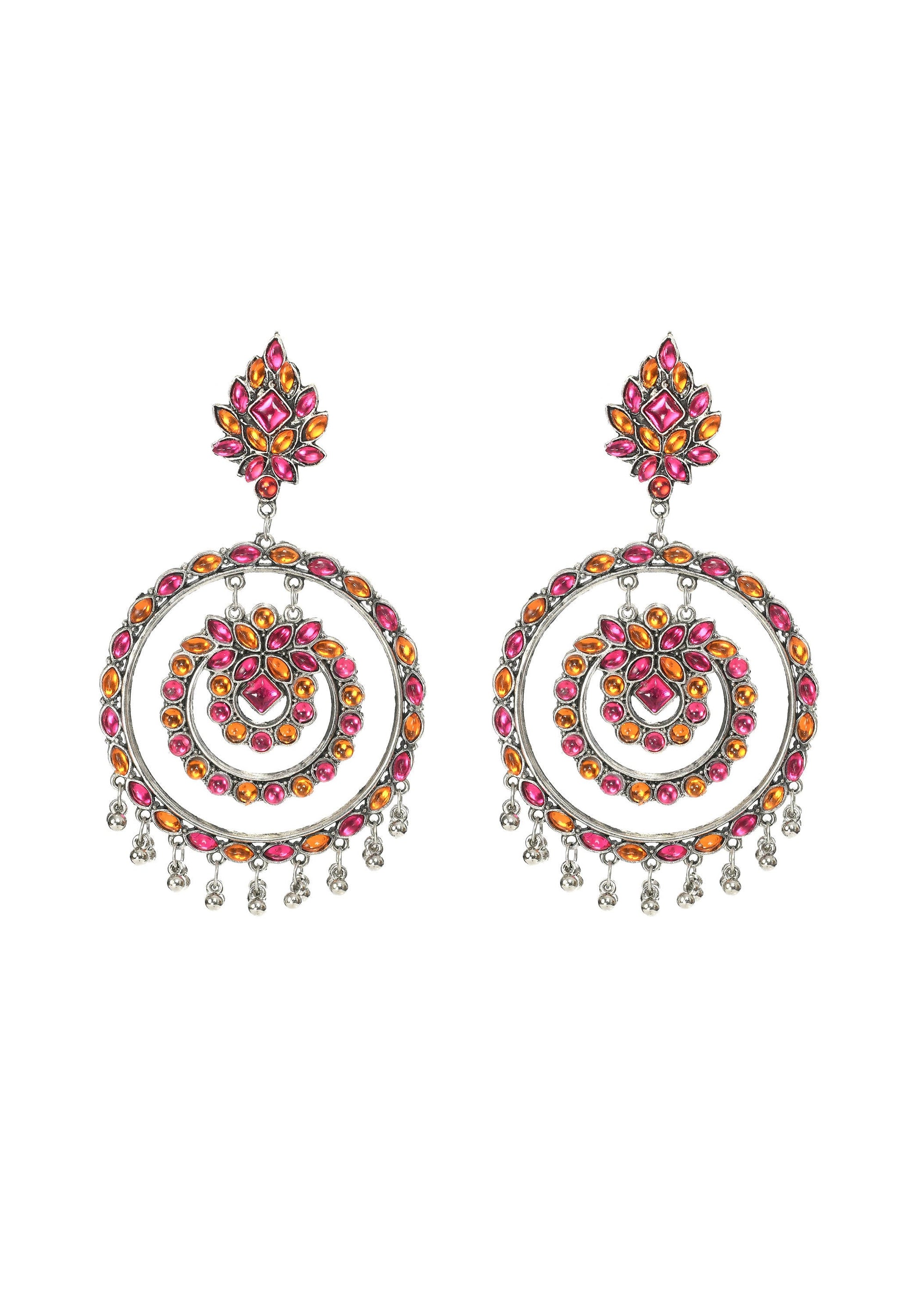 Mominos Fashion Johar Kamal Women's Pink & Orange Kundan Circles Earrings - Grab2buy