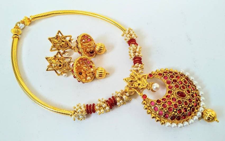 Pink Kemp Ganesha Beaded Necklace Set