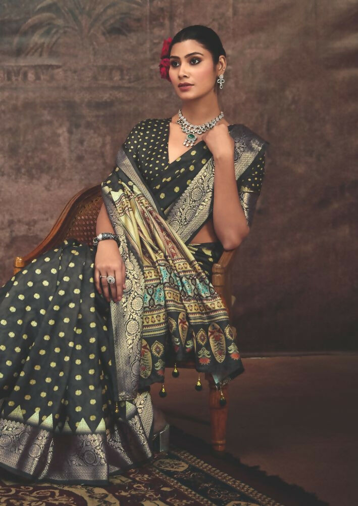 Joban Fashion Grey Dola Tussar Silk Self Jacquard Border Saree