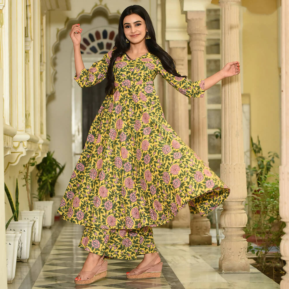 PartyWear Designer Golden Yellow Pure Maslin Palazzo Suit - Anbazaar