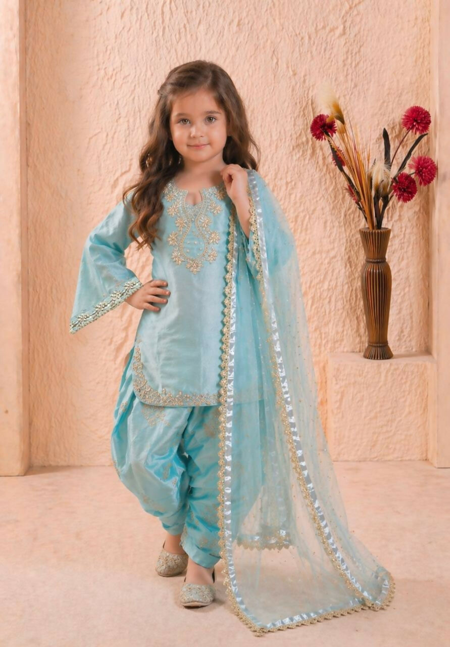 Teeya Creation New Kids Latest Trendy Kurta Palazzo Set-Blue