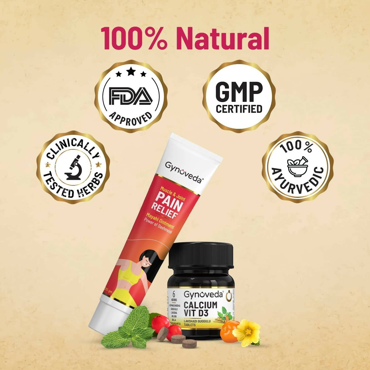 Gynoveda Calcium Vit D3 Tablets & Pain Relief Ointment Combo - Grab2buy